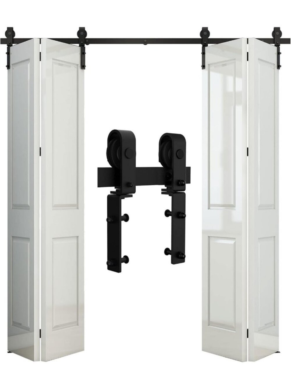 6FT Bi-Folding Barn Door Hardware Kit - Heavy Duty Sliding Track for 4 Doors